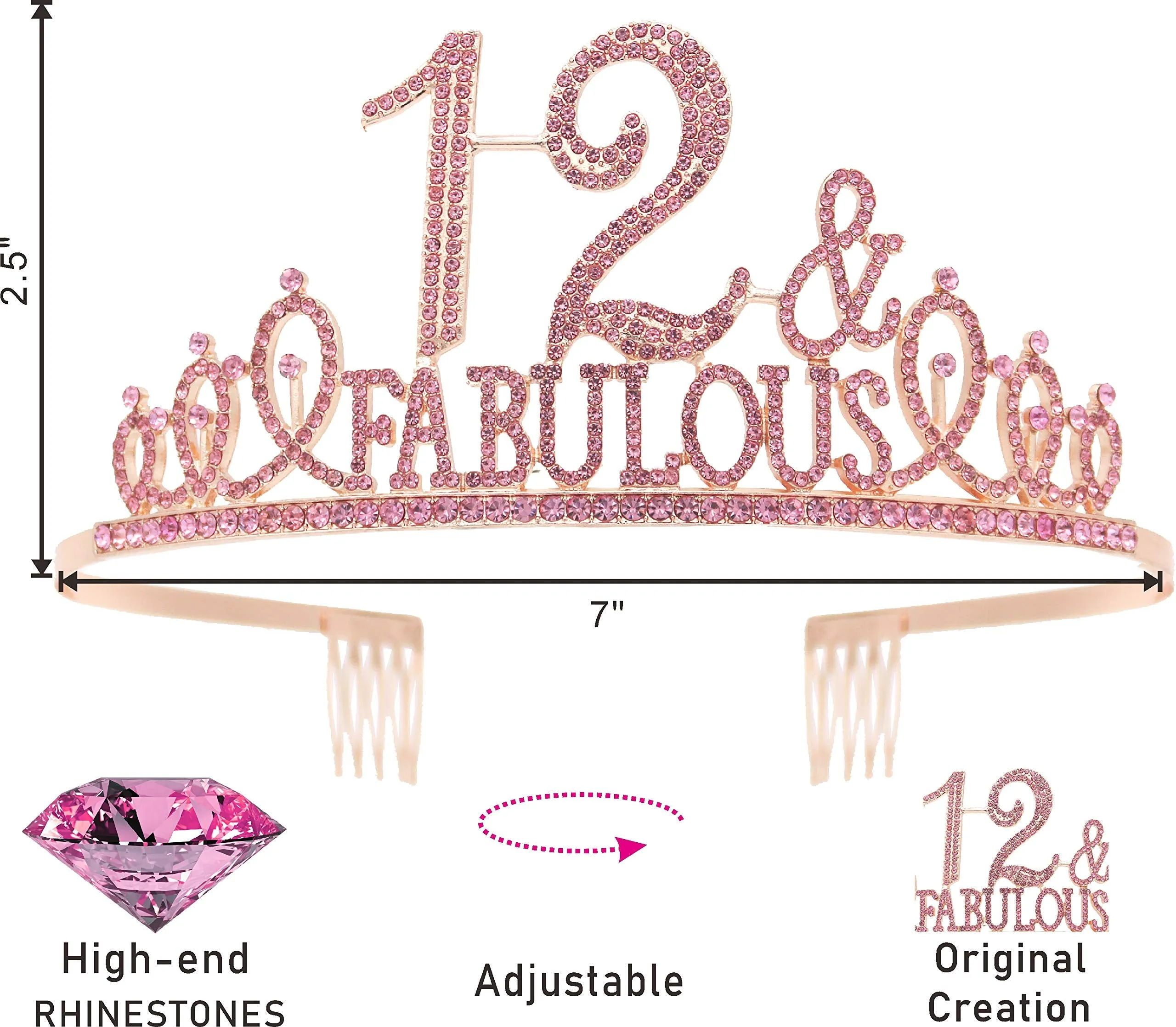 12th Birthday,12th Birthday Decorations for Girls,12 Birthday Tiara Pink,12 and Fabulous