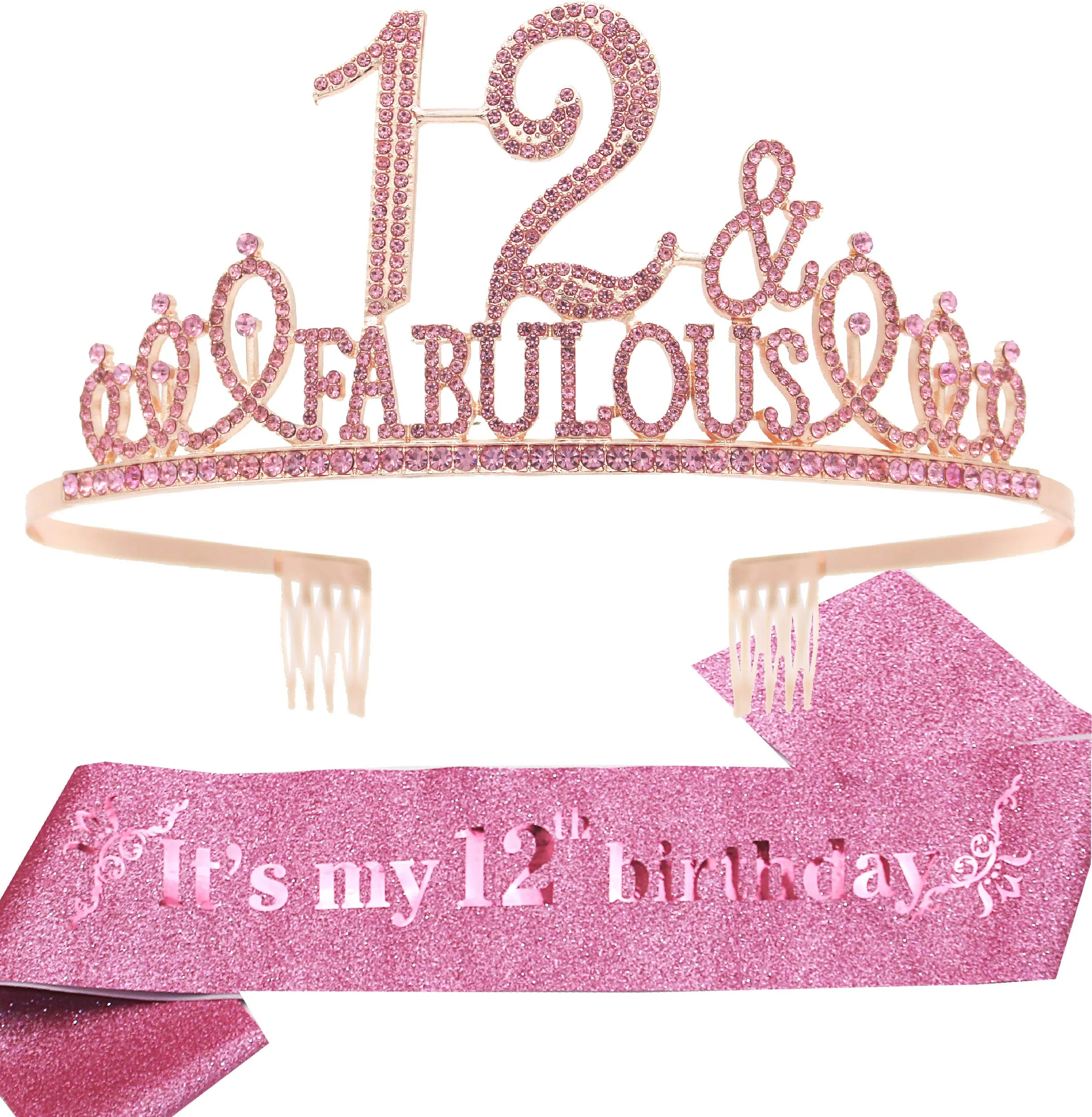 12th Birthday,12th Birthday Decorations for Girls,12 Birthday Tiara Pink,12 and Fabulous