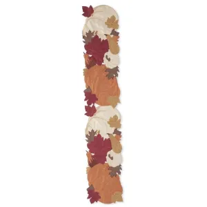 70 Inch Brown Pumpkin & Fall Leaves Embroidered Cutout Table Runner