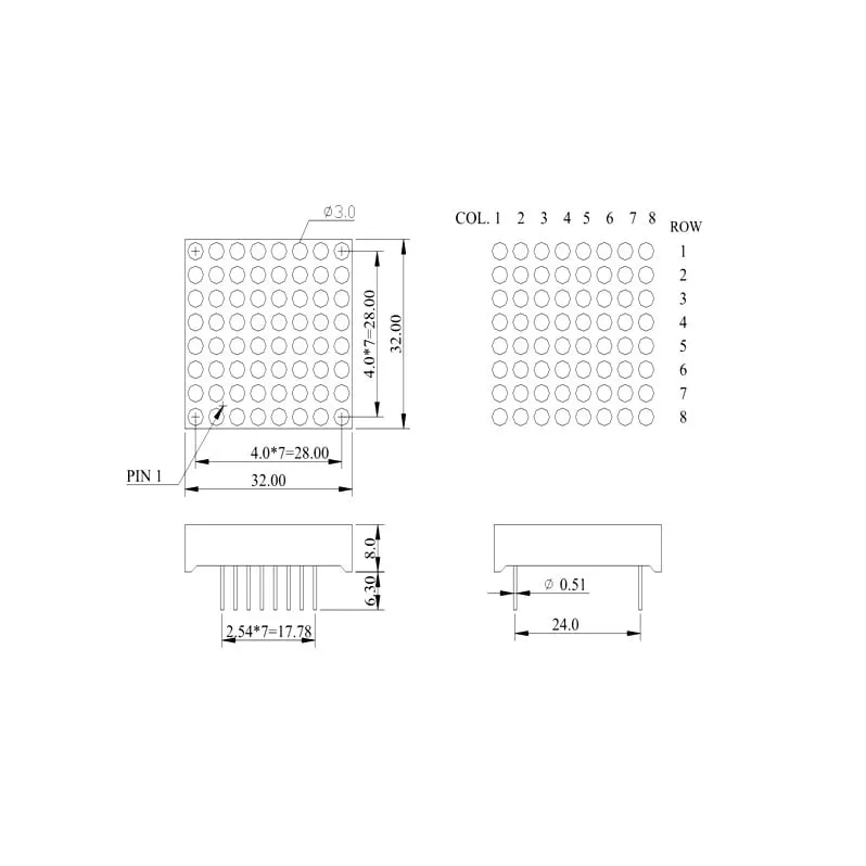 8x8 Red 64 LED Dot Matrix Displays