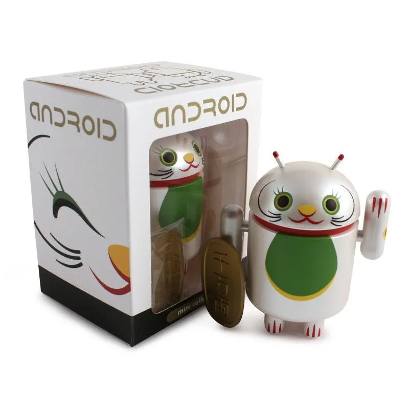 Android Mini Collectible Lucky Cat Series - White Lucky Cat w/ Koban Coin