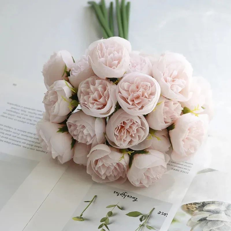 Artificial Flowers Silk Bouquet - 27 Fake Flowers for Table Vase Decoration