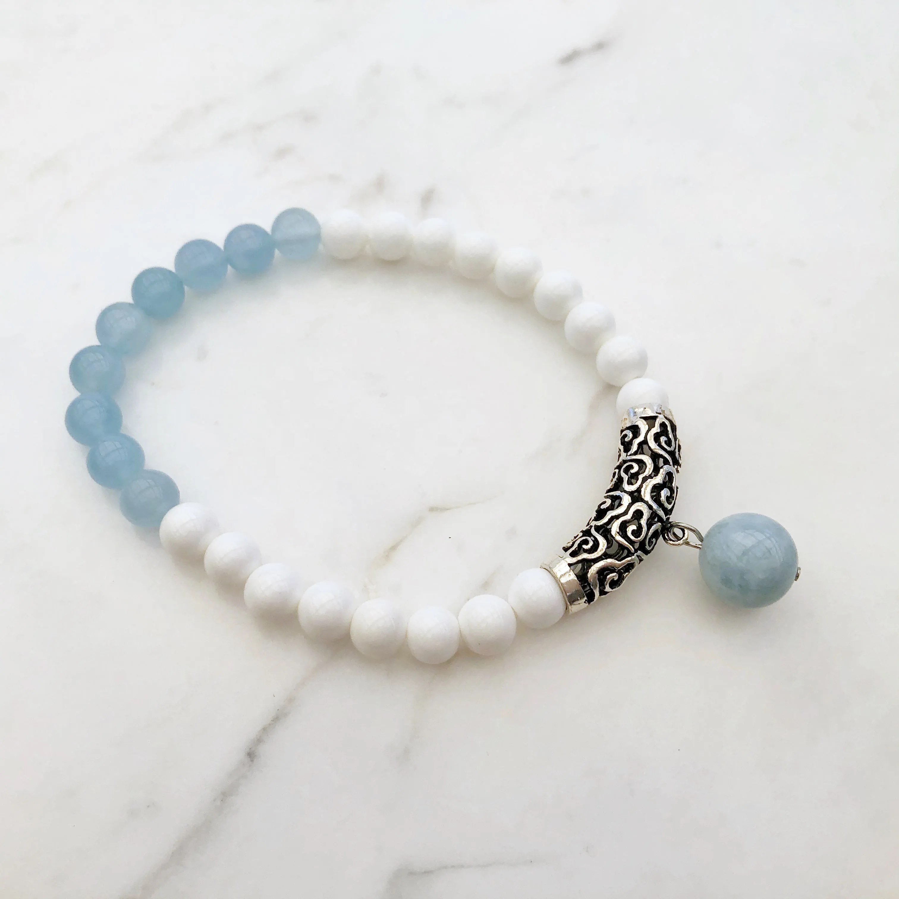 Auspicious Beaded Tridacna and Aquamarine Bracelet