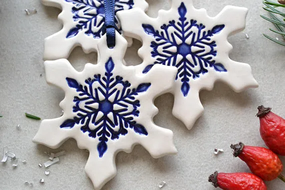 Ceramic Christmas ornaments // snowflake ornaments - set of 3