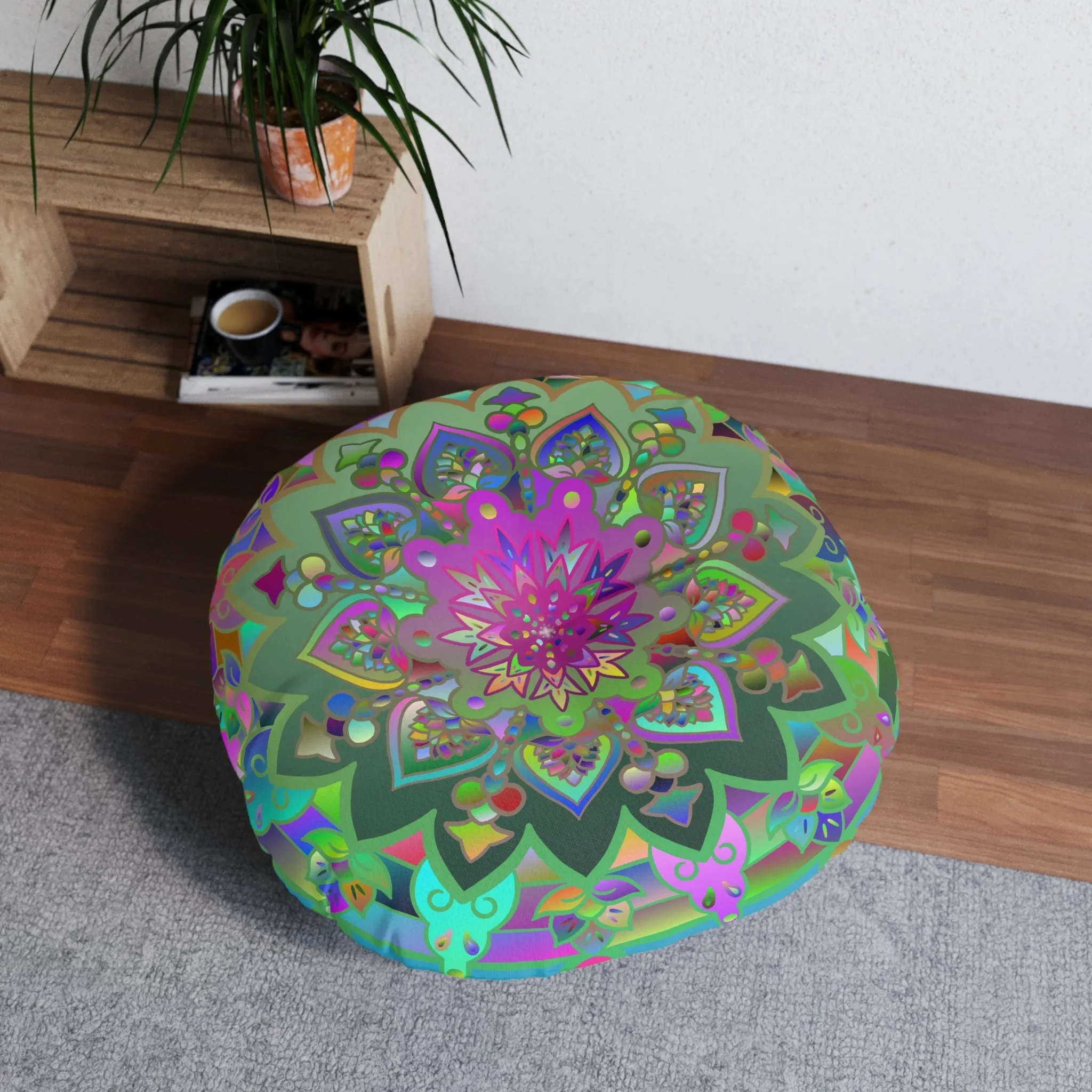 Colorful Mandala Art Design Tufted Round Floor Cushion