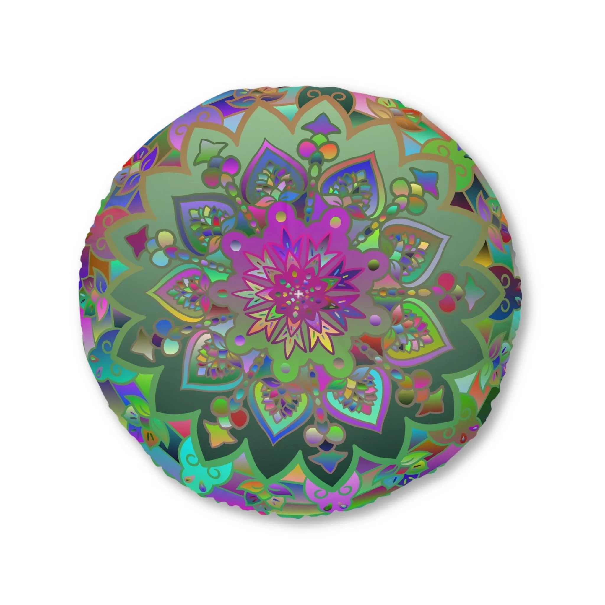 Colorful Mandala Art Design Tufted Round Floor Cushion