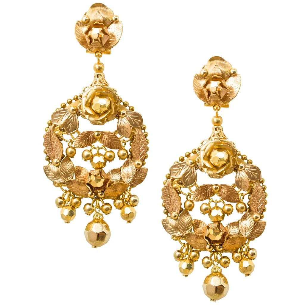 Delicate Golden Metal Flower Drop Earrings by DUBLOS