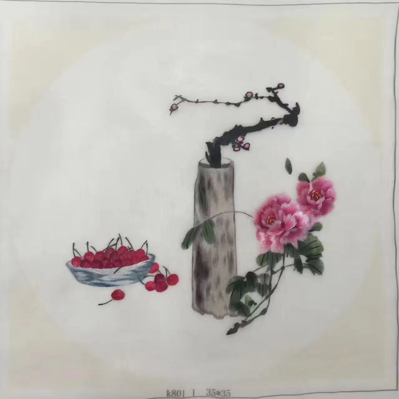 Delicate Hand embroidered Su Embroidery Art:flower fish lotus still life 35cm 5918