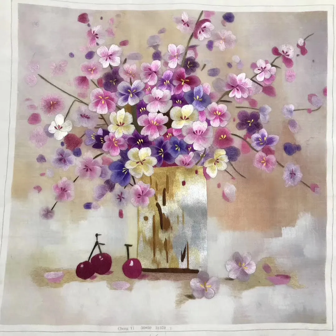 Delicate Hand Suzhou Embroidery Silk Art:flower vase flower still life tree 50cm 3918