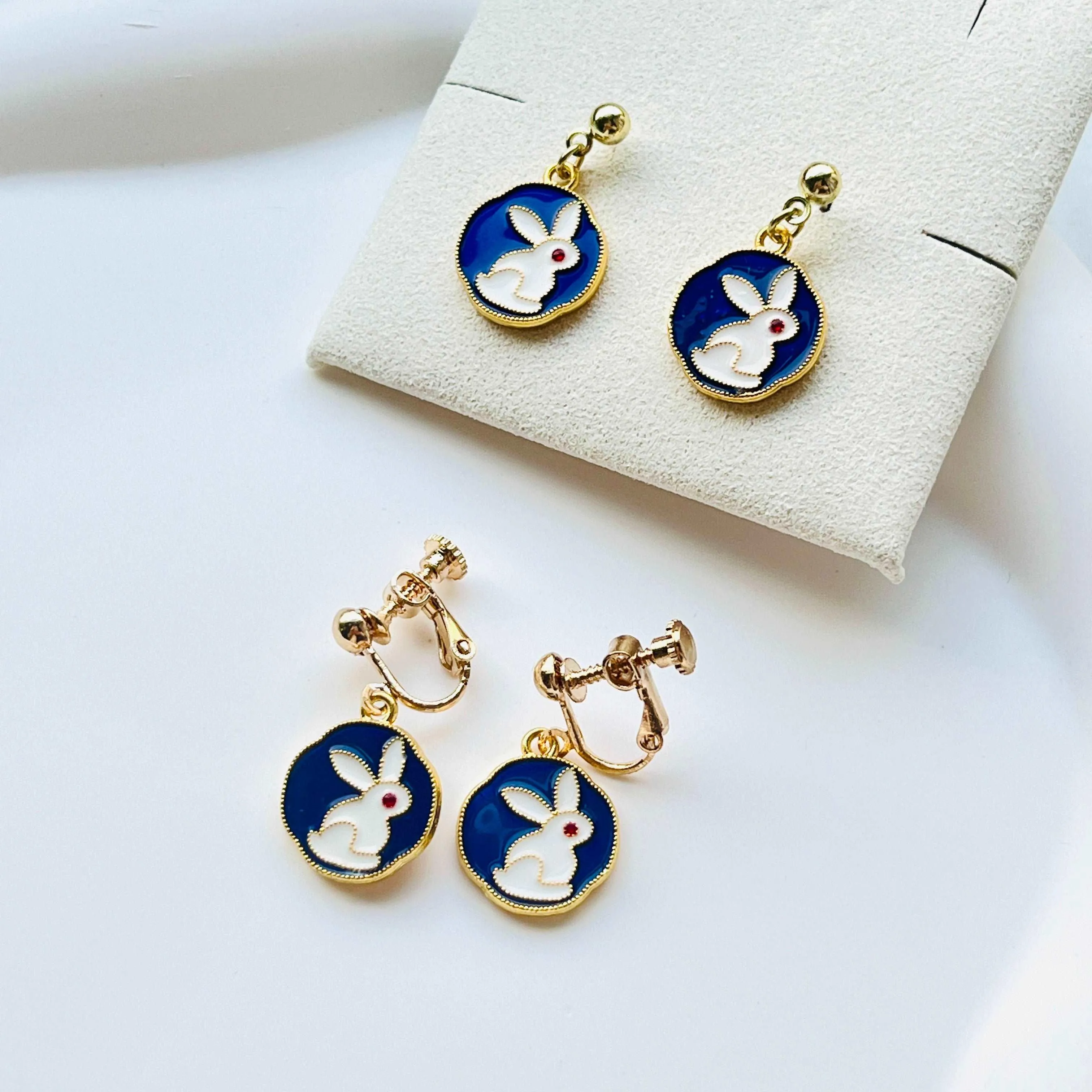 Double-Sided Bunny Earrings / Clip On Earrings