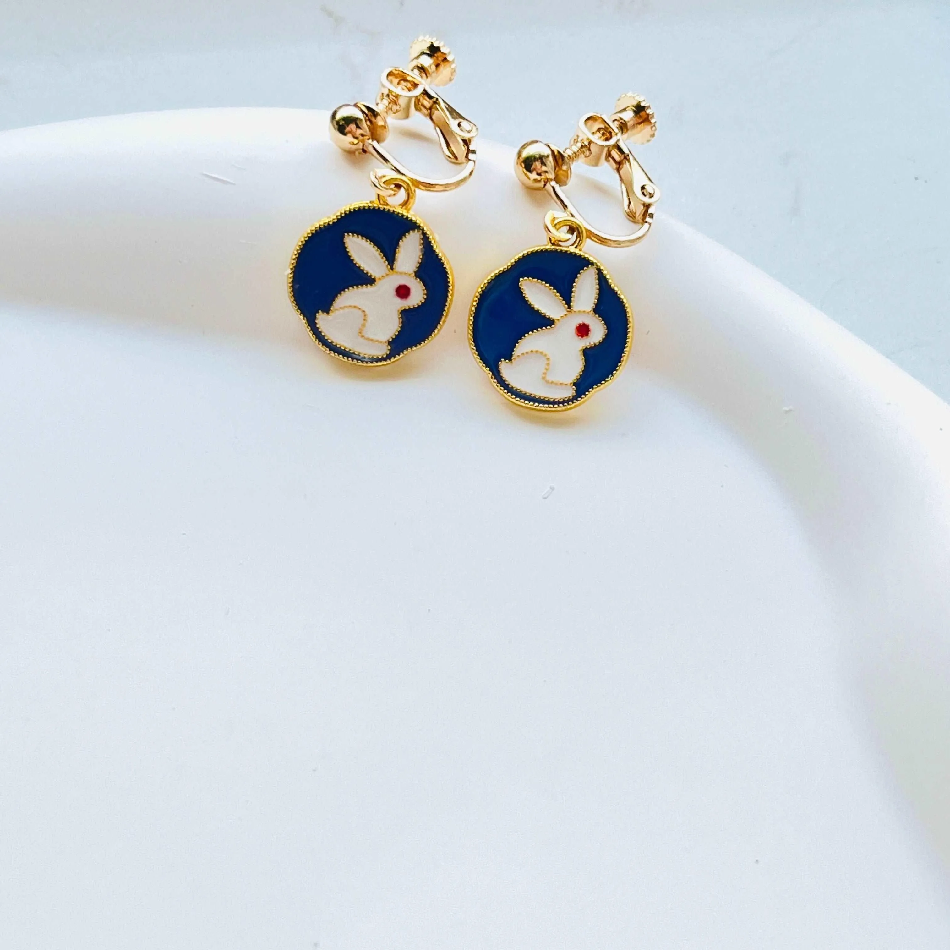 Double-Sided Bunny Earrings / Clip On Earrings