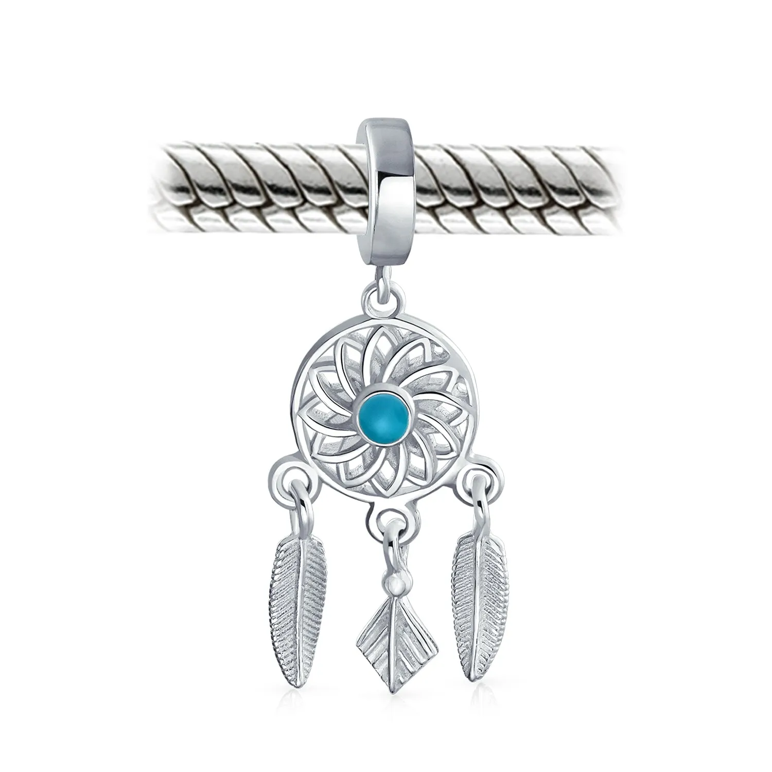 Dream Catcher Charm Bead Feathers Leaf Heart Shape Dangle .925 Silver