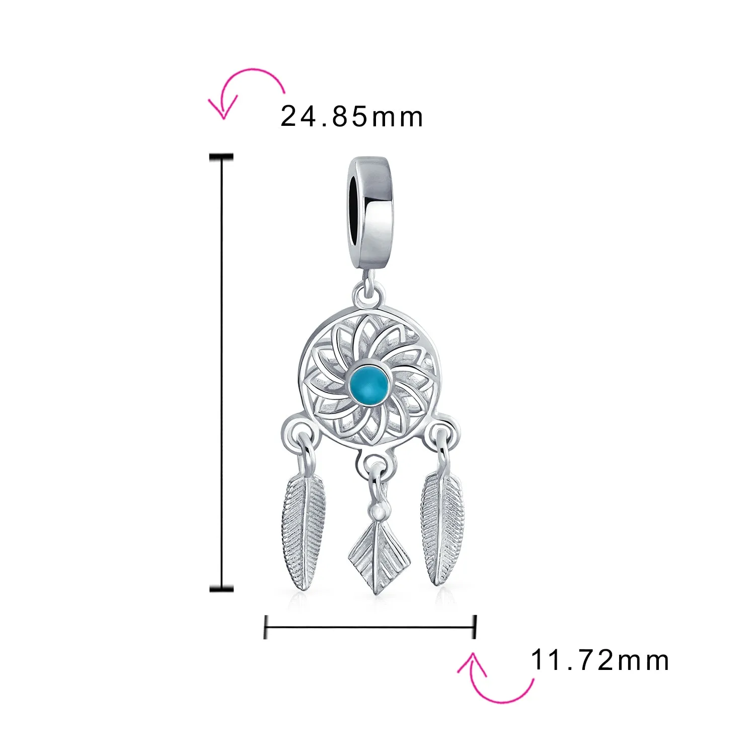 Dream Catcher Charm Bead Feathers Leaf Heart Shape Dangle .925 Silver