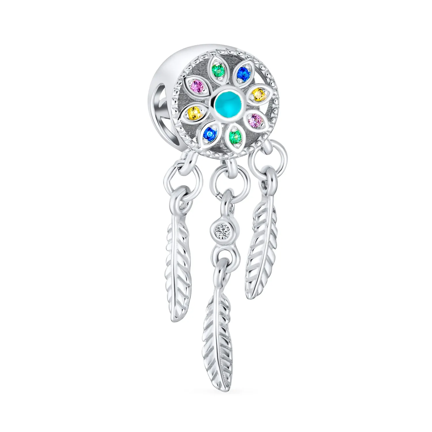 Dream Catcher Charm Bead Feathers Leaf Heart Shape Dangle .925 Silver