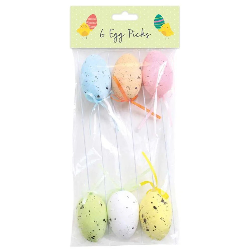 Egg Picks Decorations - 6 Pack Festive Holiday Decor DIY Craft Supplies Spring Party Accessories