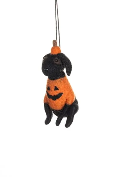 Felt Dog in Pumpkin Outfit Halloween Decoration