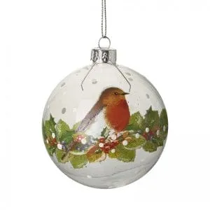 Festive Robin Glass Bauble Christmas Tree Decoration