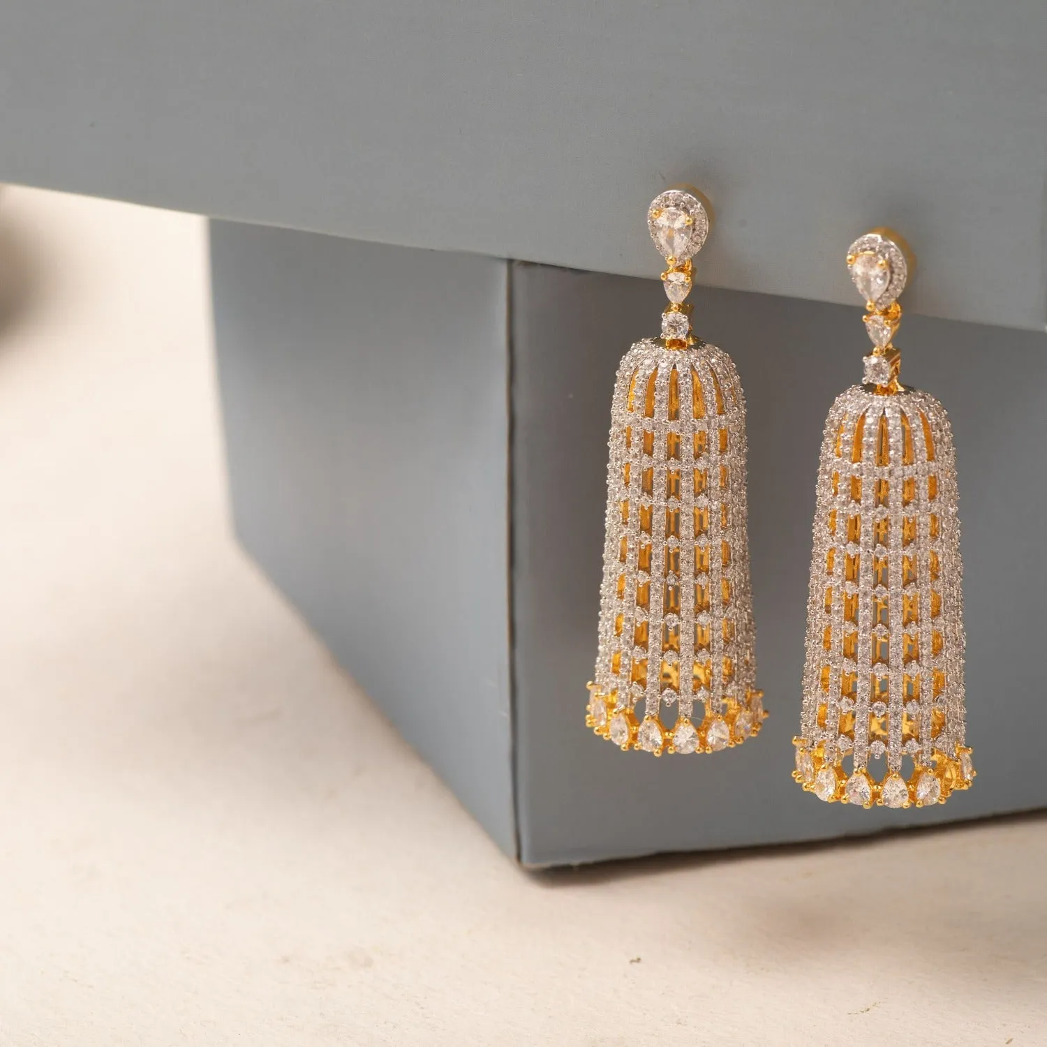 Flare Delicate CZ Cylindrical Jhumka Earrings