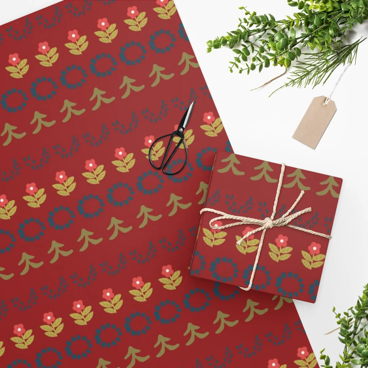 Folk Art Motif Wrapping Paper