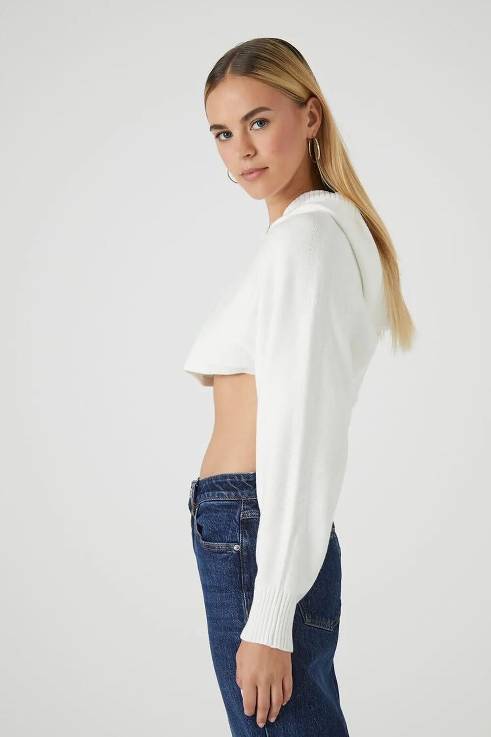 Forever 21 Cropped Knit Hoodie, Vanilla