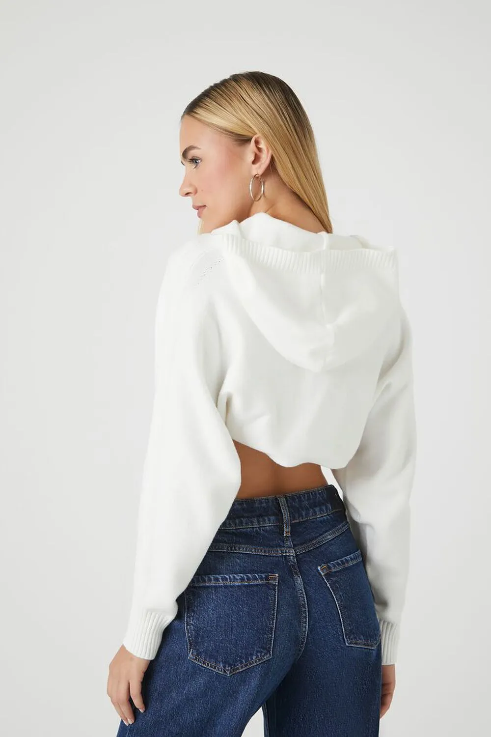 Forever 21 Cropped Knit Hoodie, Vanilla