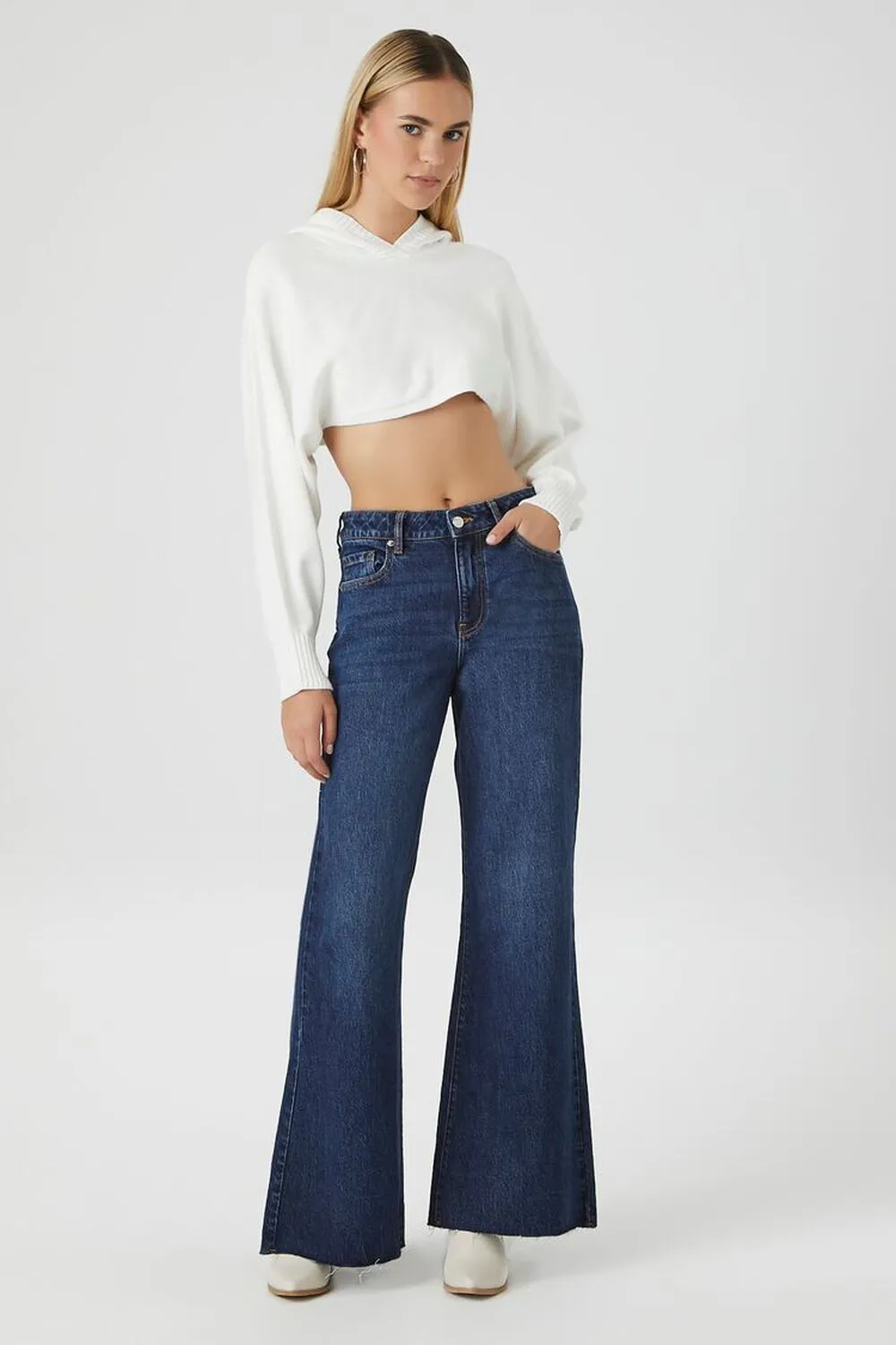 Forever 21 Cropped Knit Hoodie, Vanilla