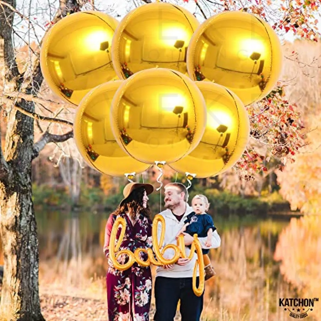 Giant, 22 Inch Gold Foil Balloon - Pack of 6 Gold Metallic Balloon | 360 Round 4D Big Gold Balloons | Large Gold Balloons for Bachelorette Party | Mirror Finish Gold Foil Balloons for Birthday Party