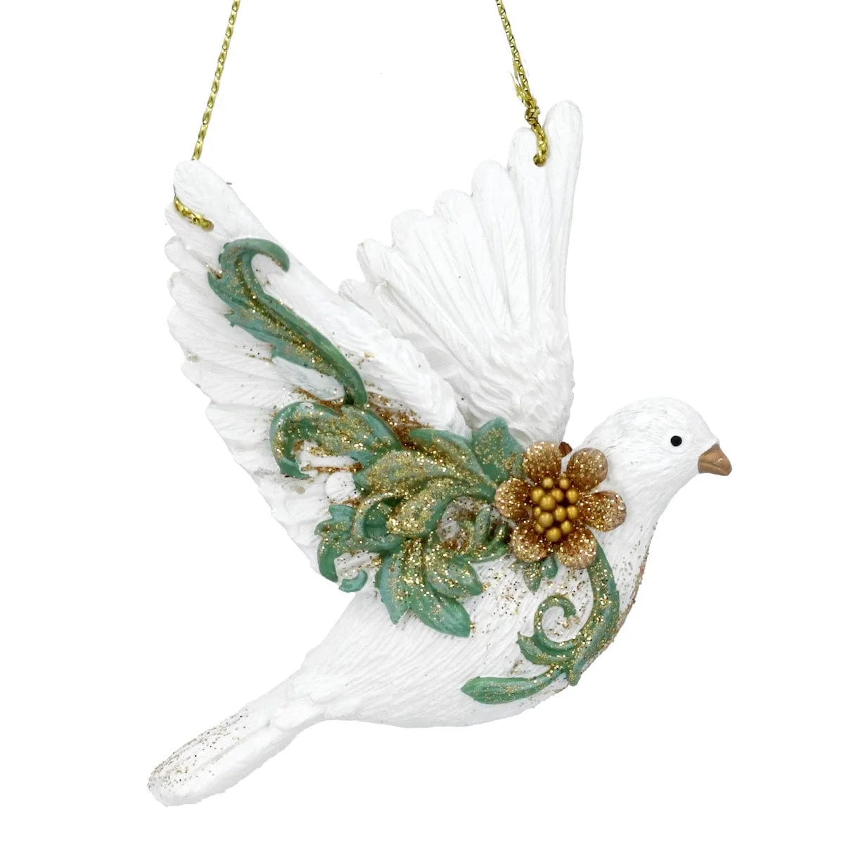 Gold and Green Dove Christmas Tree Decoration