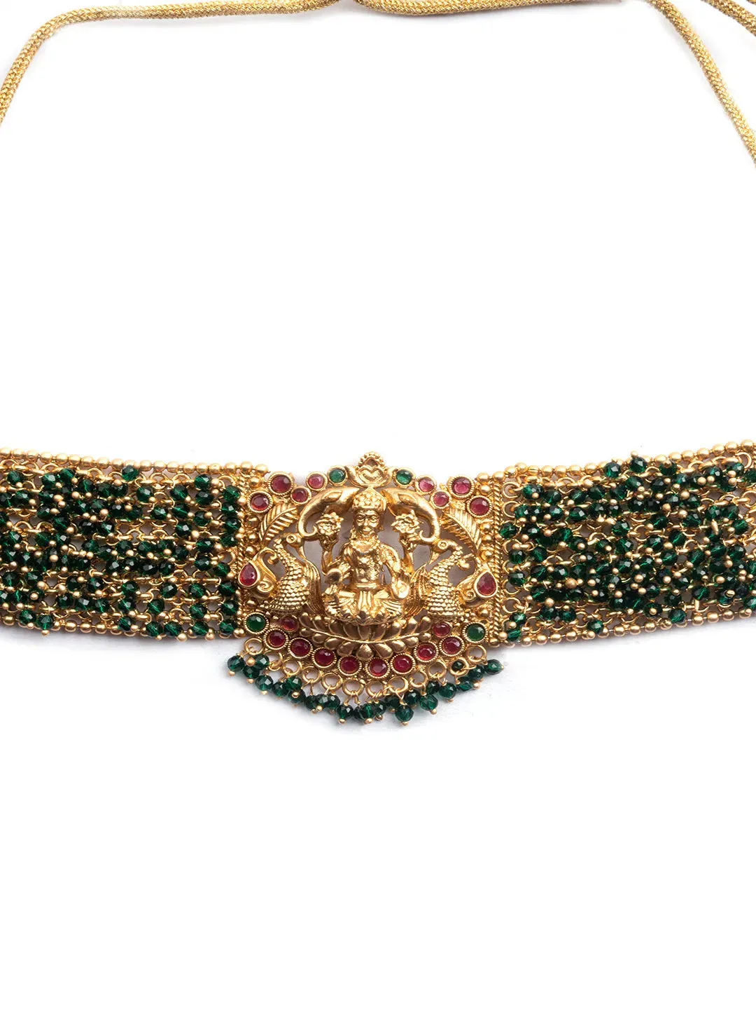 Gold Plated Laxmi Green Hydra Beads Choker Set