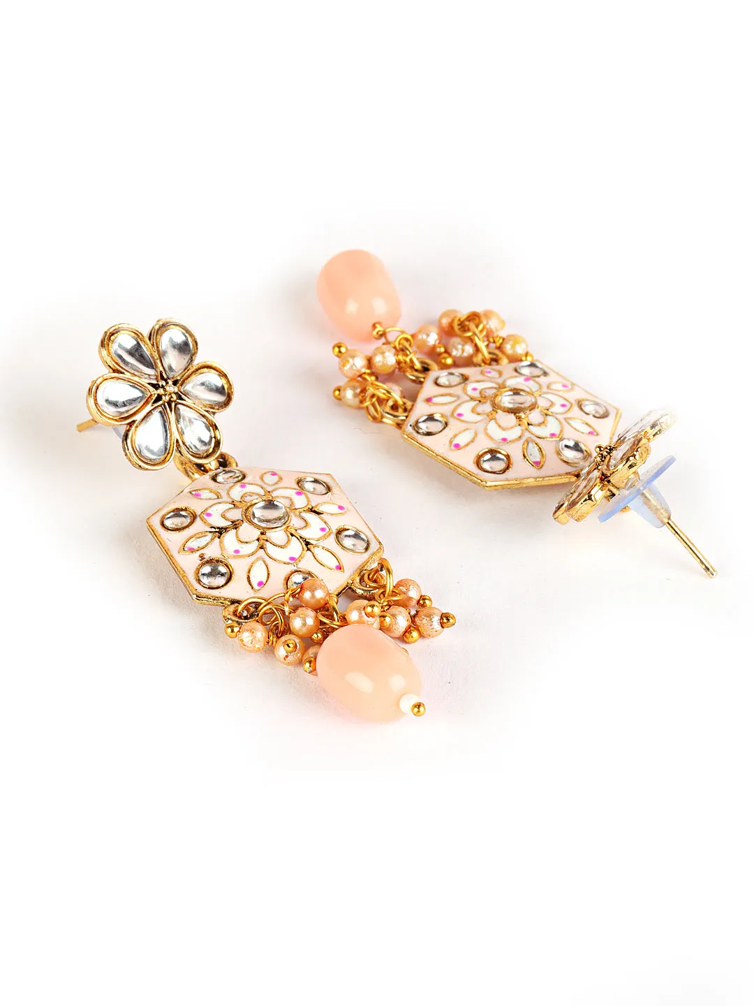 Gold-Plated Peach & Pink Meenakari Jewellery Set With Maangtika