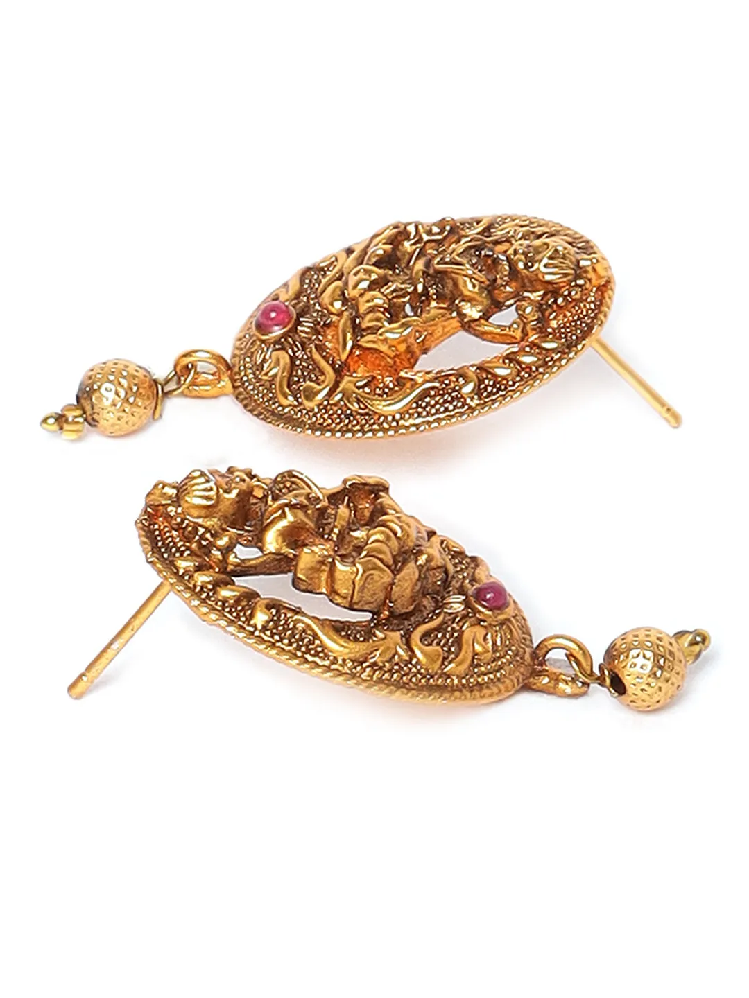 Gold-Plated Pink & Green Stone-Studded & Beaded Handcrafted Jewellery Set