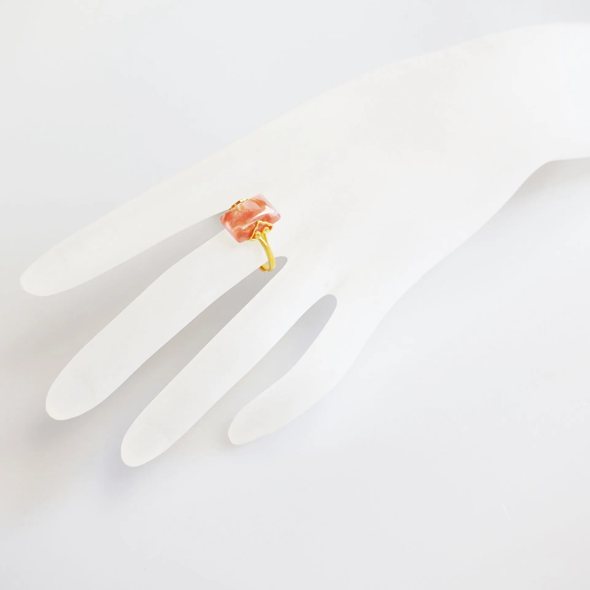 Gold Rectangle Cherry Quartz Ring