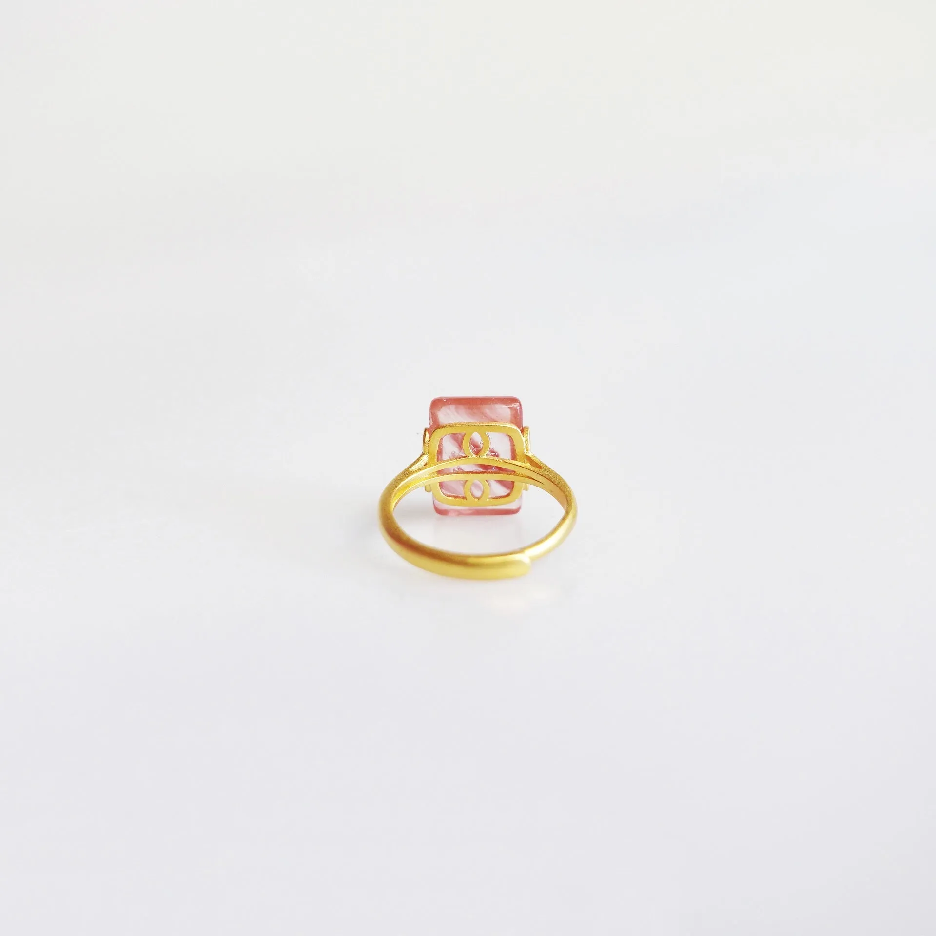 Gold Rectangle Cherry Quartz Ring