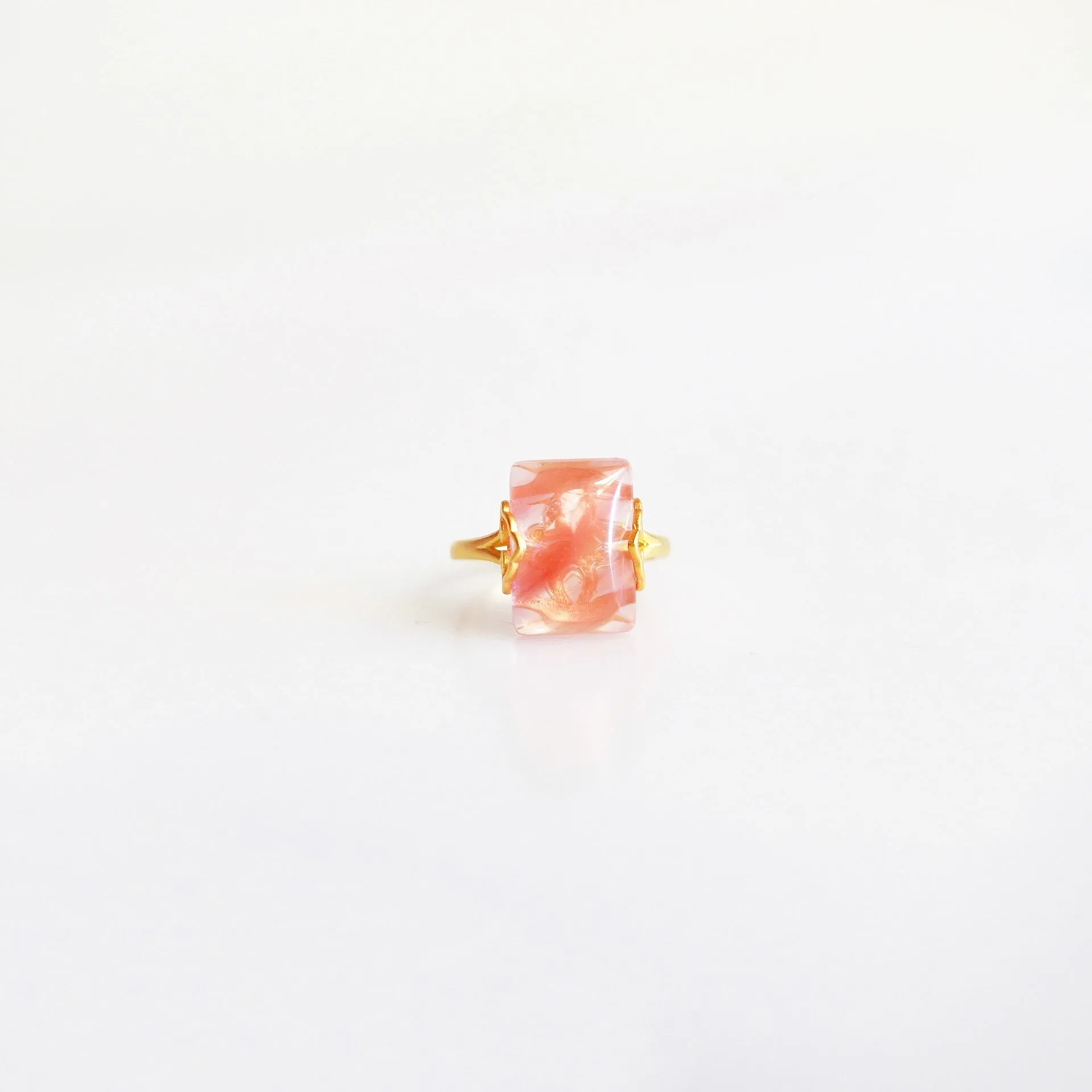 Gold Rectangle Cherry Quartz Ring