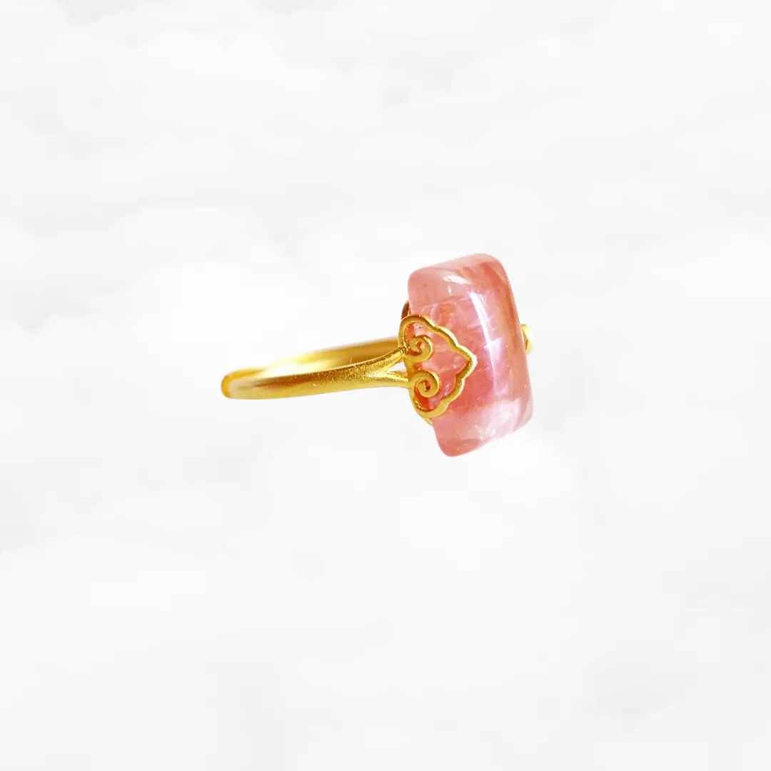 Gold Rectangle Cherry Quartz Ring