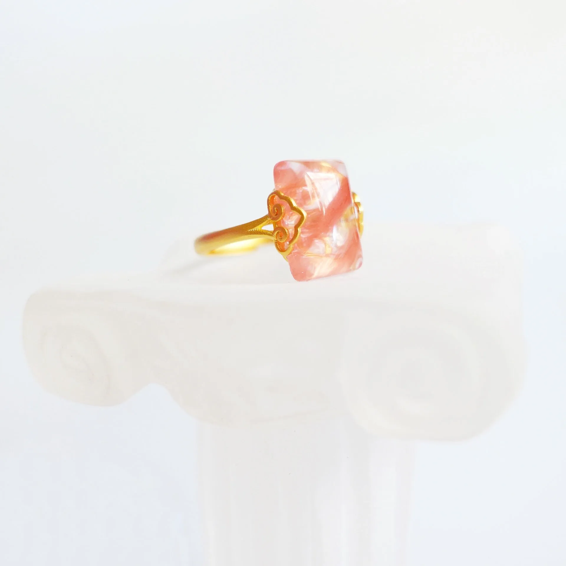 Gold Rectangle Cherry Quartz Ring