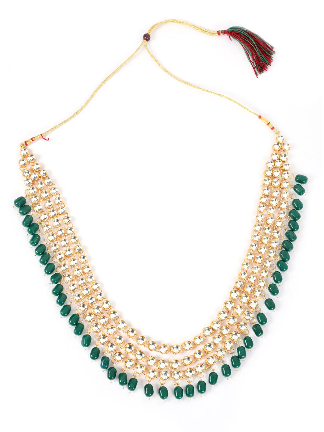 Green Gold-Plated Bridal Kundan Layered Jewellery Set