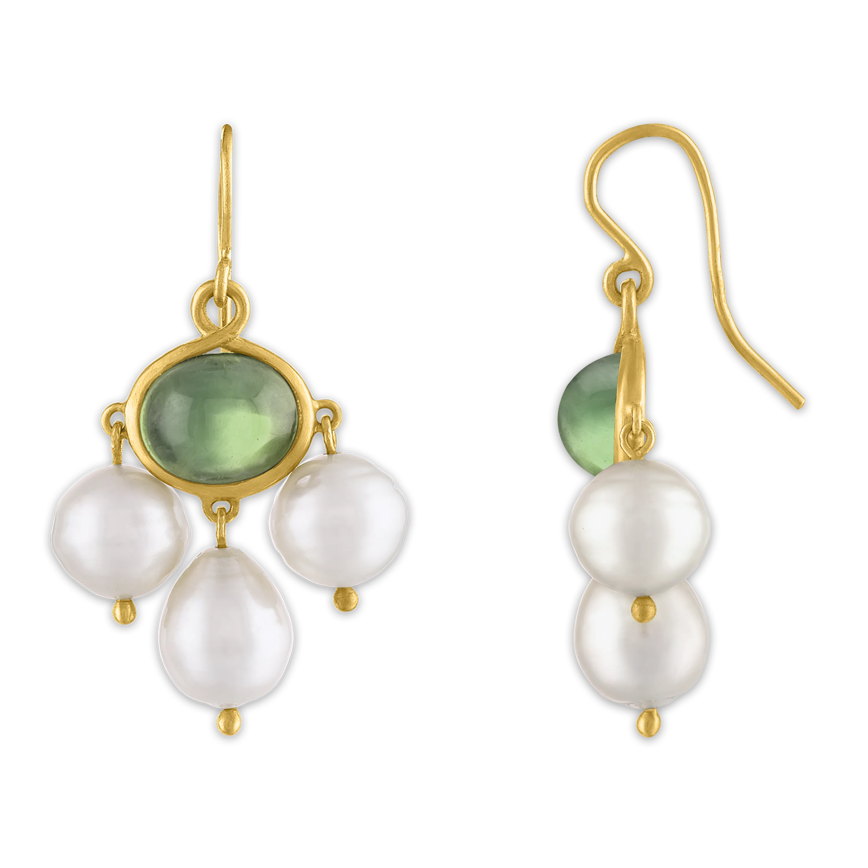 Green Tourmaline and Golden South Sea Pearl Unda Hook Earrings