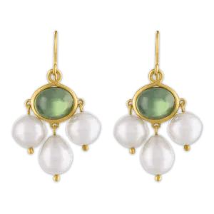 Green Tourmaline and Golden South Sea Pearl Unda Hook Earrings