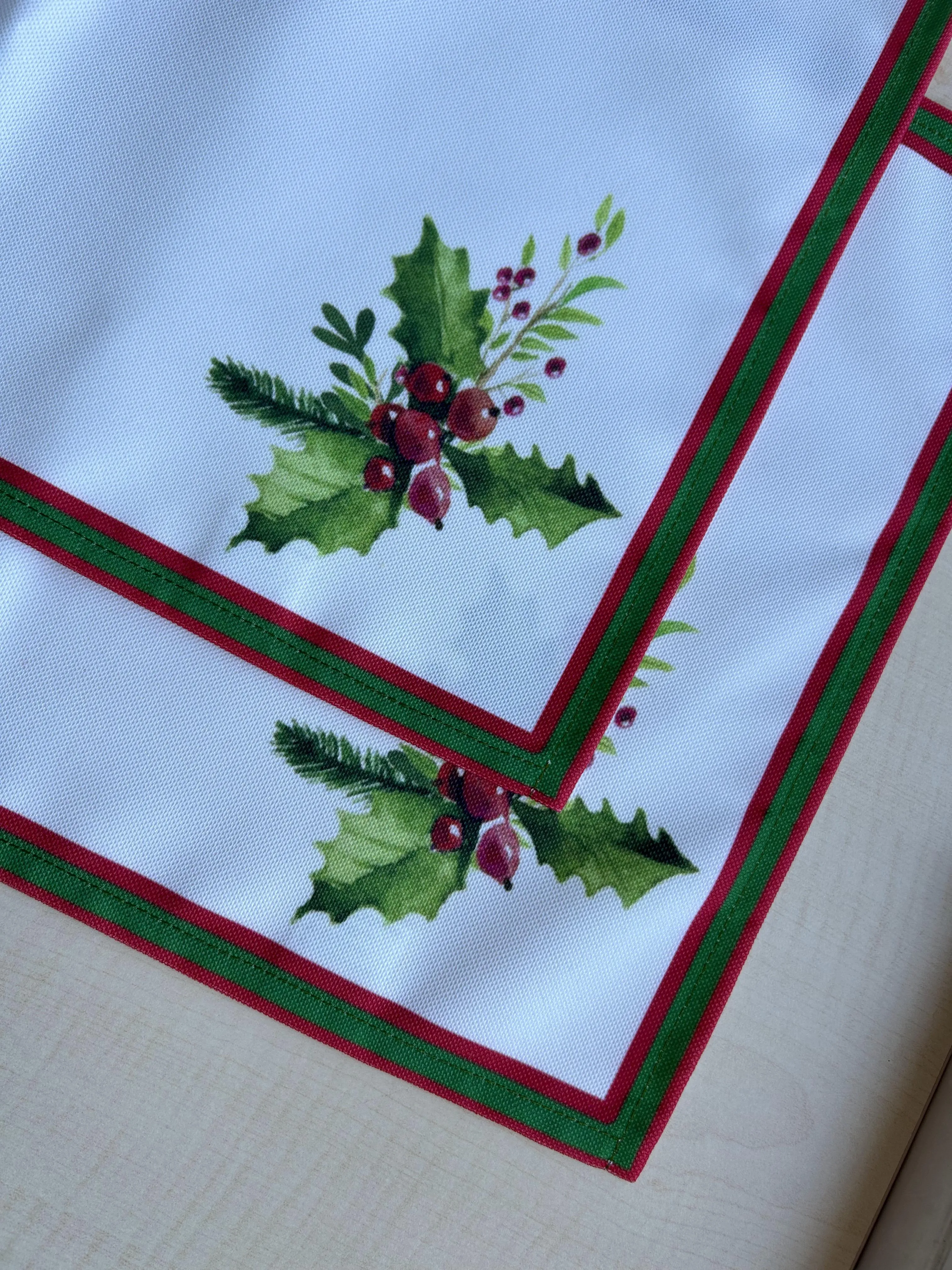 Holly Berry and Greenery Pattern Placemats - Nature Inspired Decorating