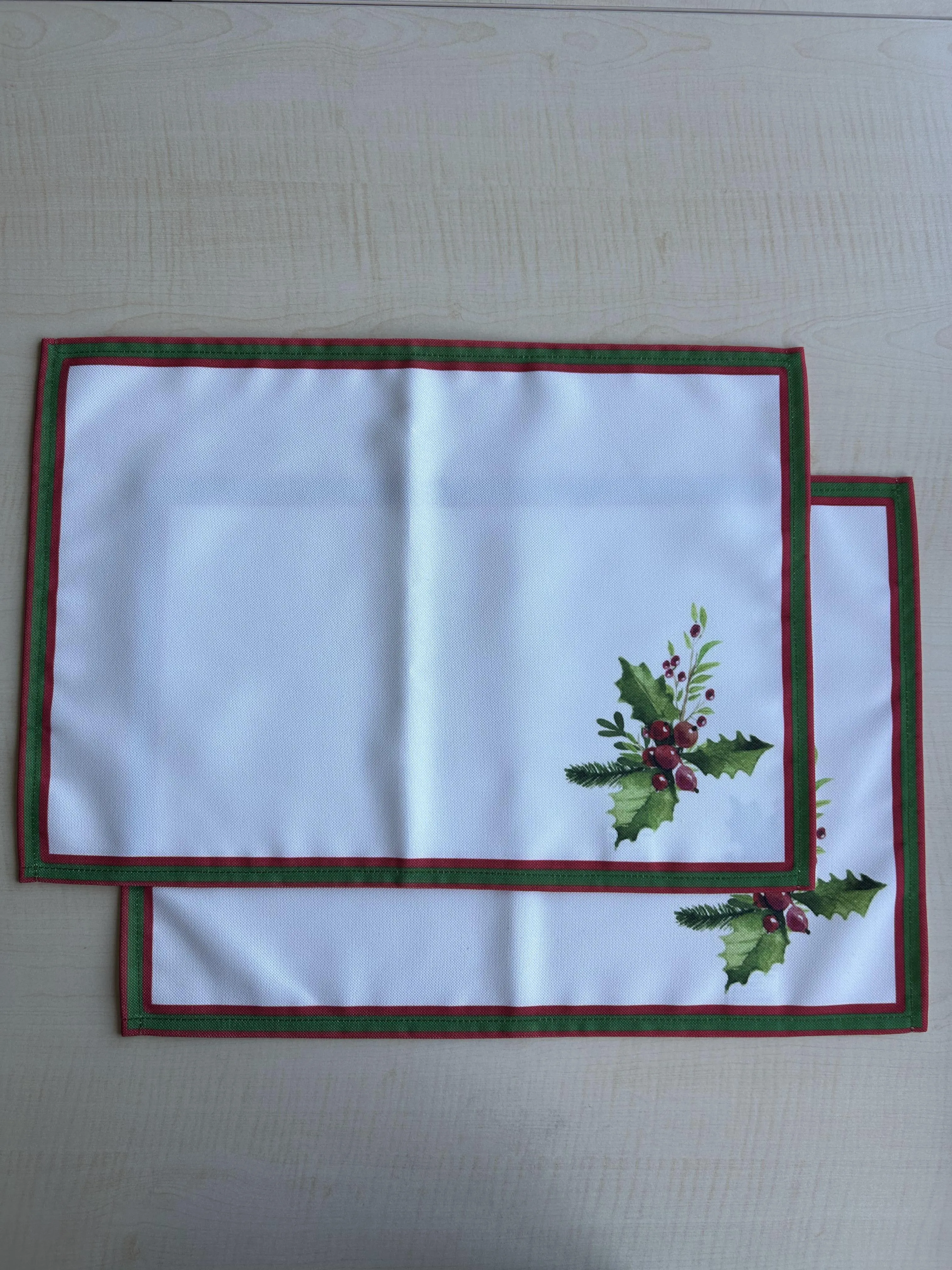 Holly Berry and Greenery Pattern Placemats - Nature Inspired Decorating