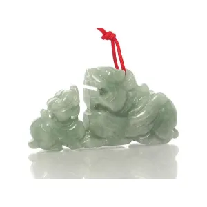 Jade Foo Dog Mother and Child Pendant- Large