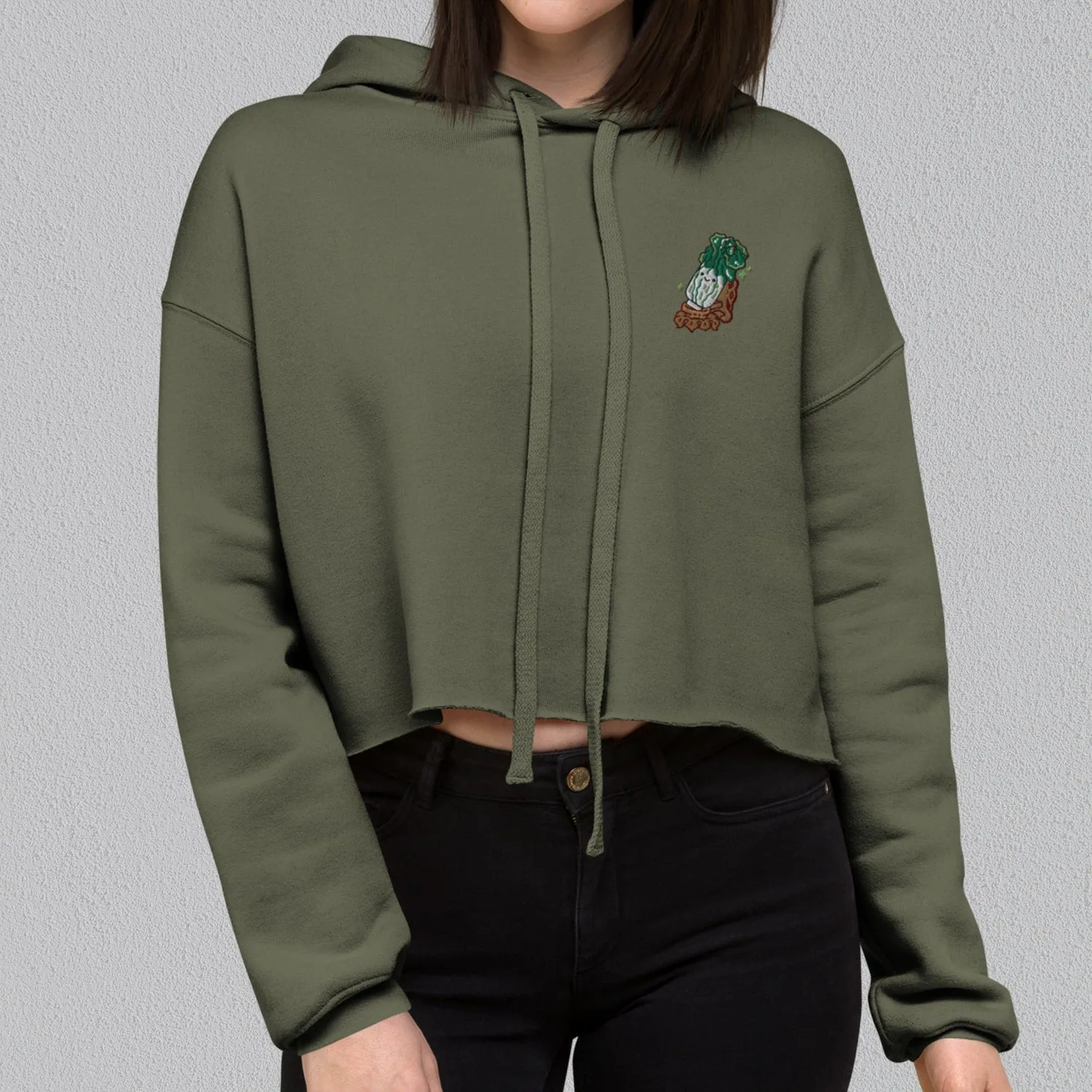 Jadeite Cabbage (Bok Choy) Embroidered Crop Hoodie