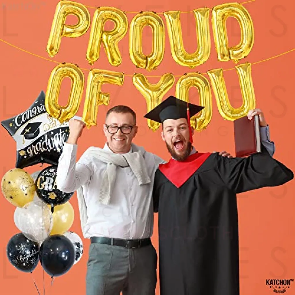 KatchOn, Gold Proud of You Balloons - 16 Inch | Proud of You Banner, Congratulation Balloons for Gold Graduation Decorations Class of 2023 | Gold Graduation Balloons 2023, Congratulations Decorations