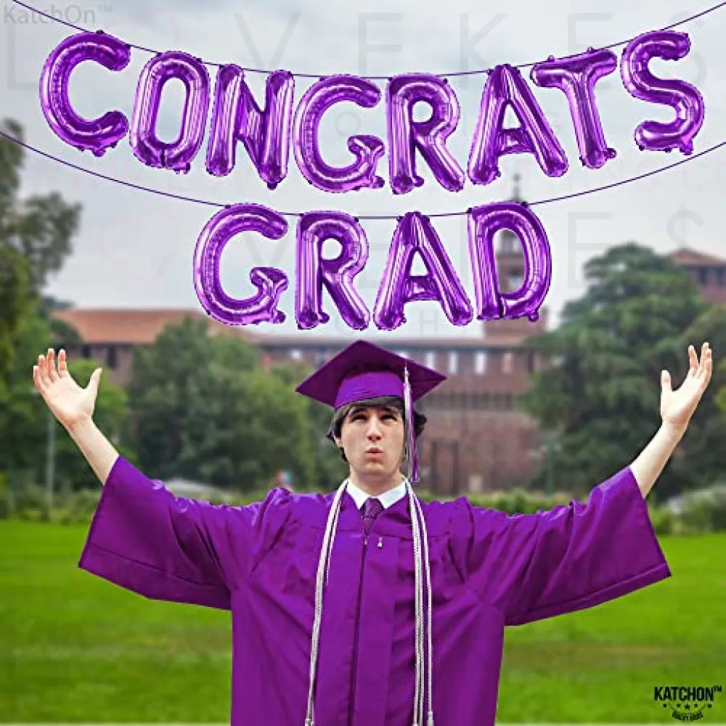 KatchOn, Purple Congrats Grad Balloons Banner  - Big, 16 Inch | Graduation Balloons | Congratulations Balloons for Lavender Graduation Decorations Class of 2023 Purple | Congrats Balloons Banner