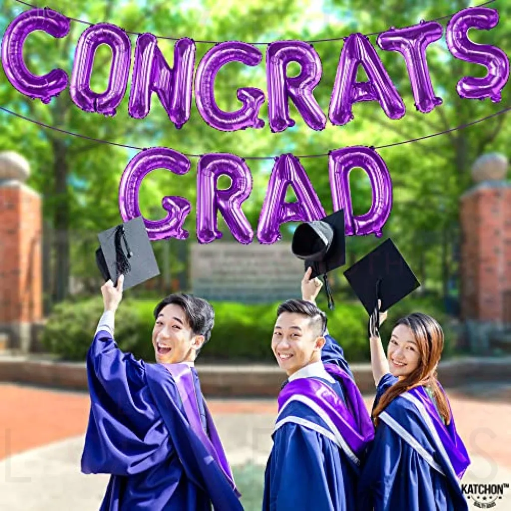 KatchOn, Purple Congrats Grad Balloons Banner  - Big, 16 Inch | Graduation Balloons | Congratulations Balloons for Lavender Graduation Decorations Class of 2023 Purple | Congrats Balloons Banner