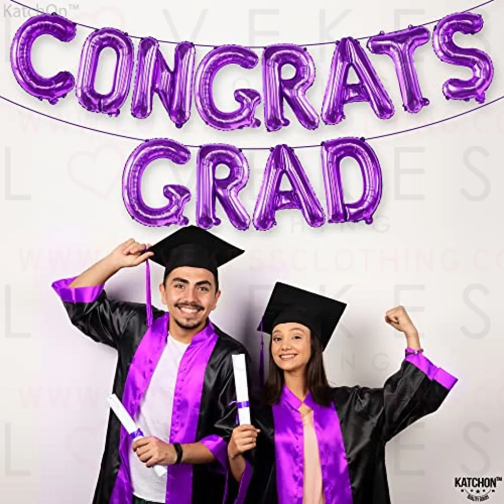 KatchOn, Purple Congrats Grad Balloons Banner  - Big, 16 Inch | Graduation Balloons | Congratulations Balloons for Lavender Graduation Decorations Class of 2023 Purple | Congrats Balloons Banner