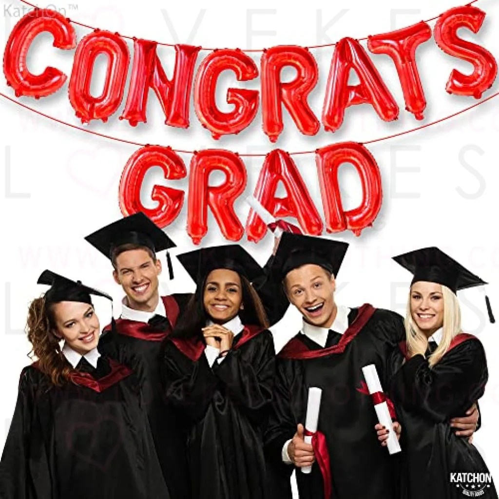 KatchOn, Red Congrats Grad Balloons Banner - 16 Inch, Graduation Balloon Red | Congrats Grad Banner, Graduation Decorations Class of 2023 | Congrats Balloon Banner | Graduation Party Decorations 2023