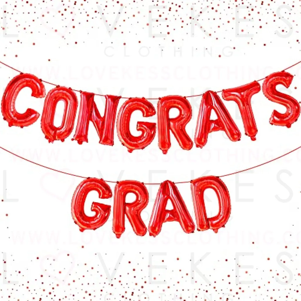 KatchOn, Red Congrats Grad Balloons Banner - 16 Inch, Graduation Balloon Red | Congrats Grad Banner, Graduation Decorations Class of 2023 | Congrats Balloon Banner | Graduation Party Decorations 2023