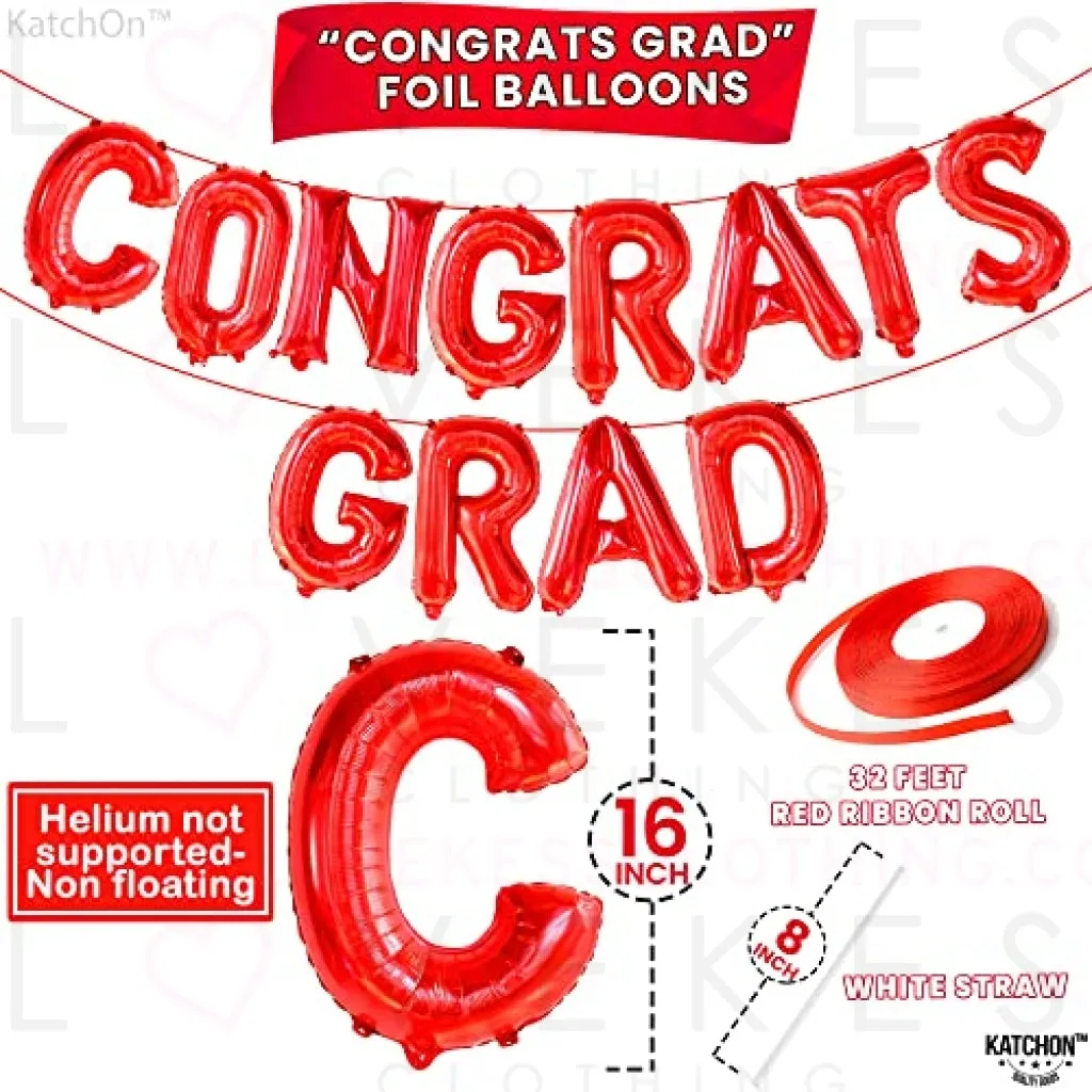 KatchOn, Red Congrats Grad Balloons Banner - 16 Inch, Graduation Balloon Red | Congrats Grad Banner, Graduation Decorations Class of 2023 | Congrats Balloon Banner | Graduation Party Decorations 2023